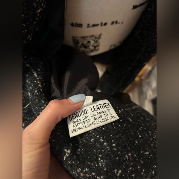 Vtg Coat Leather Lapel Havoc Black Tweed Coat Women’s 10 - Picture 4 of 9